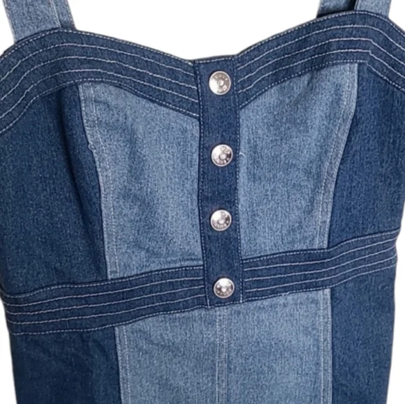 Venus Colorblock Denim Mini Dress - Picture 2 of 7